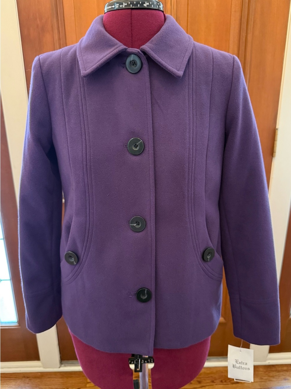 JM Collection Women's Petite Plum Button-Front Coat